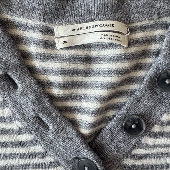 Anthropologie Women's Sweater XS Gray White Striped Minimalist Cozy Casual - Picture 3 of 5